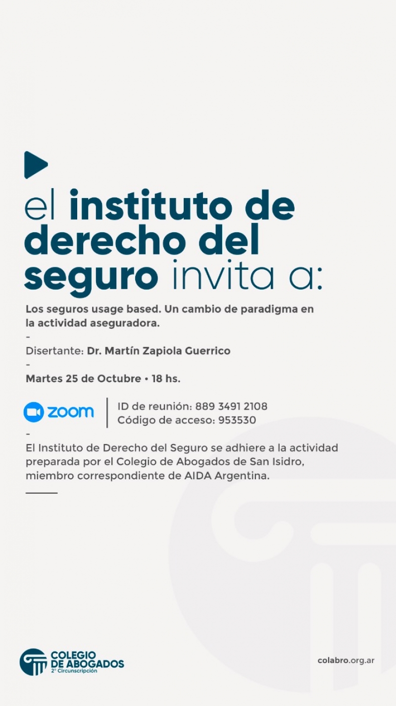 El Instituto de Derecho del Seguro invita a: Los seguros usage based. Un cambio de paradigma en la actividad aseguradora - 25/10/2022